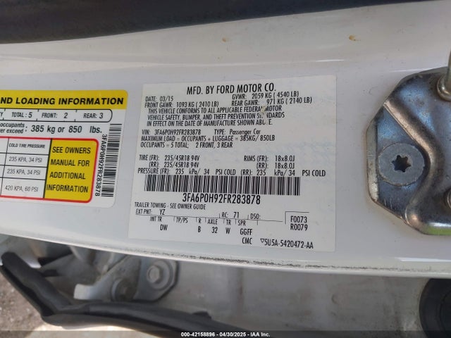 3FA6P0H92FR283878 Ford FUSION SE