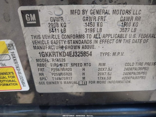 1GKKRTKD4EJ325854 GMC Acadia Denali