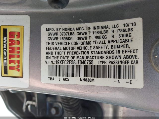 19XFC2F58JE040755 Honda Civic Lx