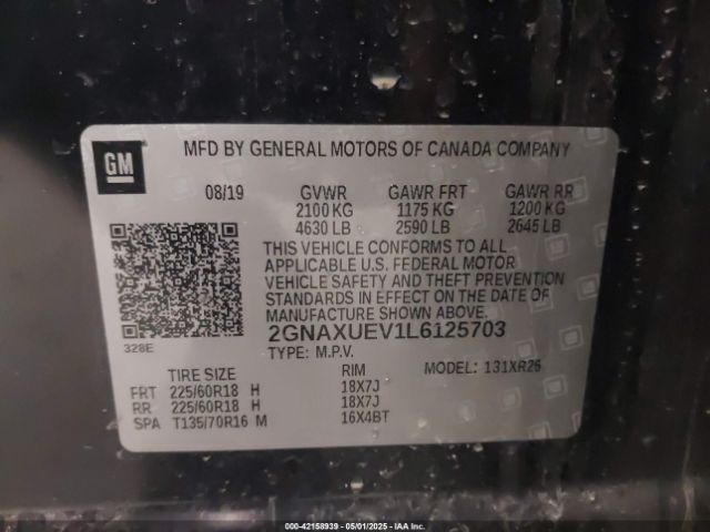 2GNAXUEV1L6125703 Chevrolet Equinox Awd Lt 1.5l Turbo