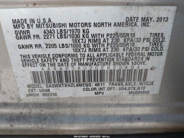 2013 MITSUBISHI OUTLANDER SPORT 4A4AR5AU2DE022494 Photo 8