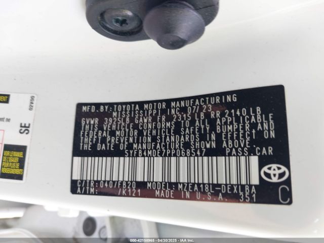 5YFB4MDE7PP068547 Toyota COROLLA LE