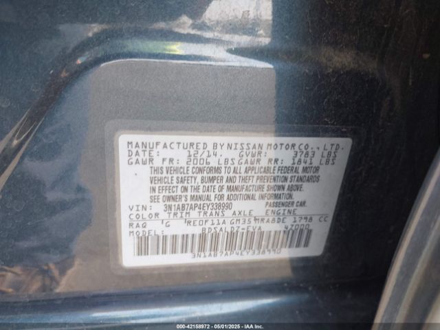 3N1AB7AP4EY338990 Nissan SENTRA SV