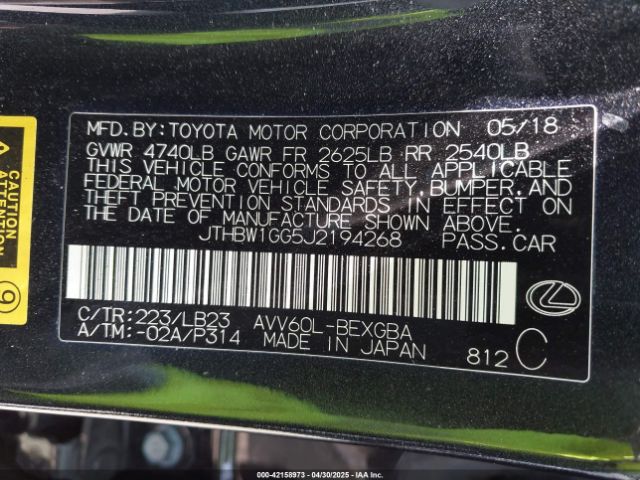 JTHBW1GG5J2194268 Lexus ES 300H