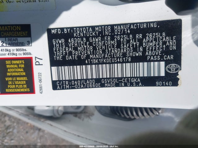 4T1BK1FK0EU546178 Toyota Camry Xle V6