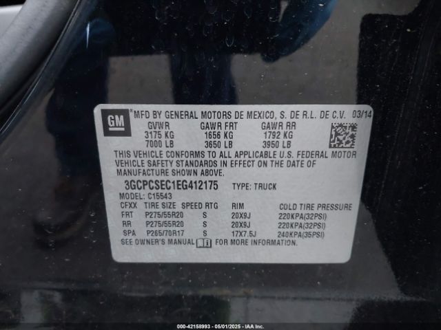 3GCPCSEC1EG412175 Chevrolet Silverado 1500 1lz