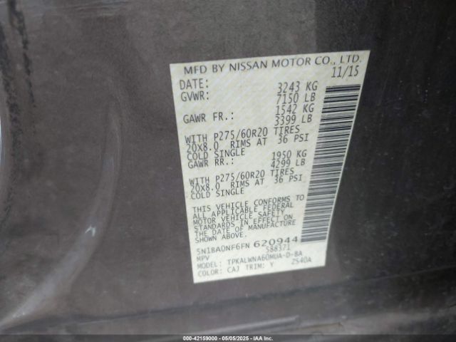 5N1BA0NF6FN620944 Nissan Armada Platinum