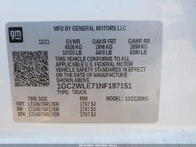 1GC2WLE71NF197151 Chevrolet Silverado 2500hd 2wd Double Cab Long Bed Wt