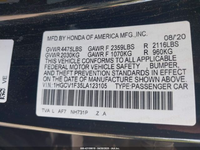 1HGCV1F35LA123105 Honda Accord Sport