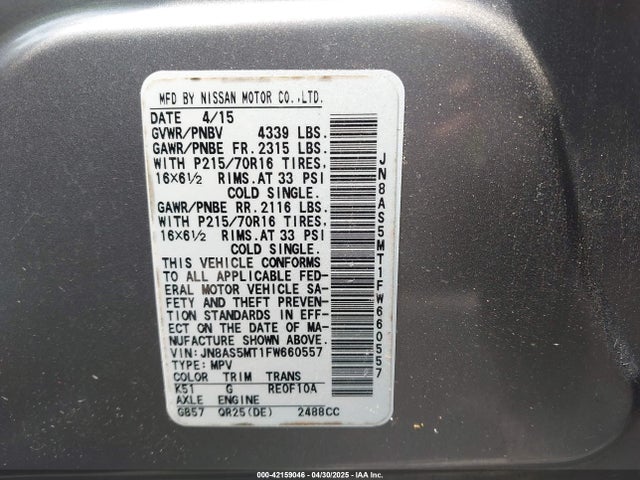 JN8AS5MT1FW660557 Nissan 2015