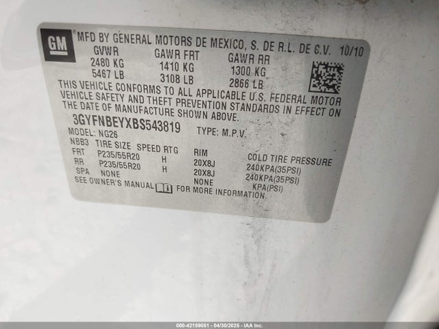 2011 CADILLAC SRX 3GYFNBEYXBS543819 Photo 8