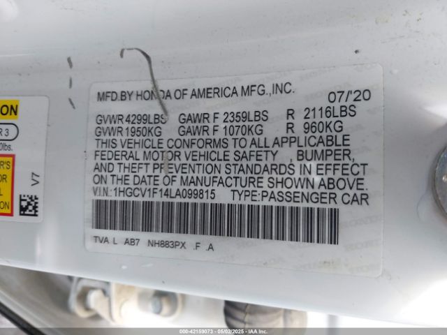 2020 HONDA ACCORD 1HGCV1F14LA099815 Photo 8