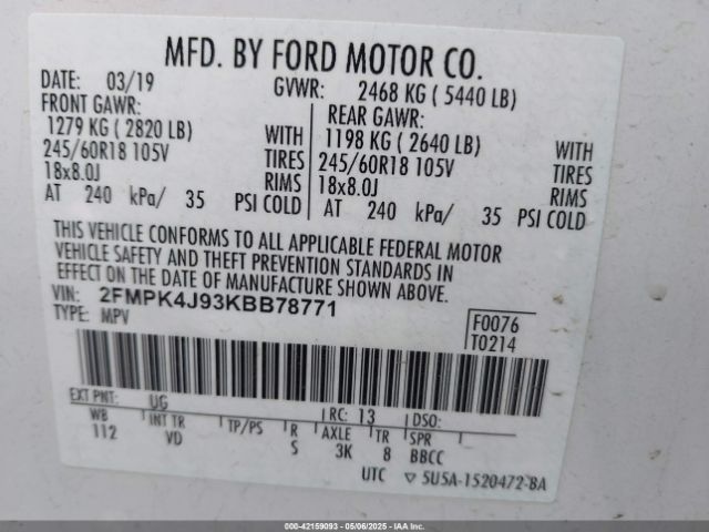 2019 FORD EDGE 2FMPK4J93KBB78771 Photo 8