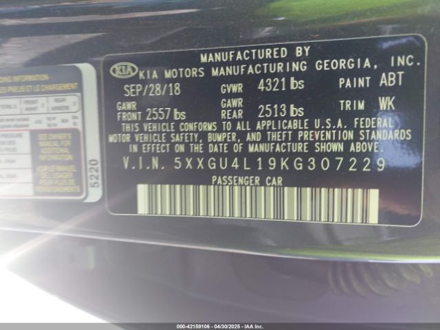 5XXGU4L19KG307229 KIA OPTIMA EX