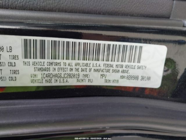 1C4RDHAG6JC282019 Dodge Durango Sxt Rwd