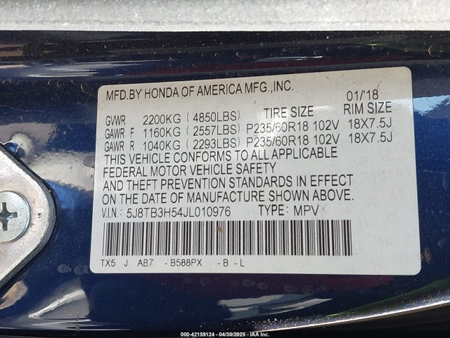 5J8TB3H54JL010976 Acura Rdx Technology Acurawatch Plus Packages/technology Package