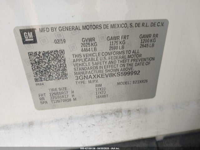 Chevrolet EQUINOX LT 2019 3GNAXKEV8KS599992 Image 9