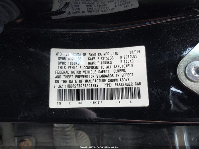 Honda Accord Ex-l 2014 1HGCR2F87EA304795 Image 9