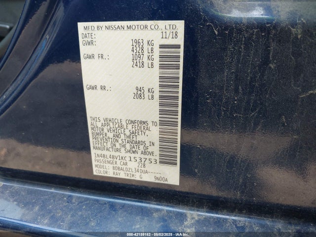 Nissan Altima 2.5 S 2019 1N4BL4BV1KC153753 Image 9