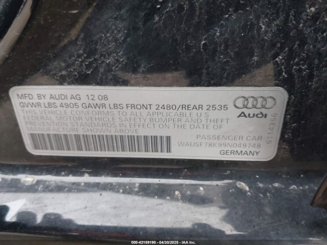 2009 AUDI A4 WAUSF78K99N049748 Photo 8
