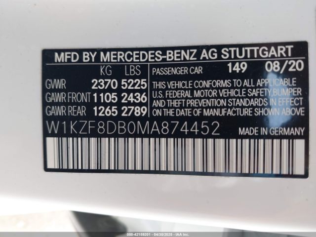 W1KZF8DB0MA874452 Mercedes-Benz E 350