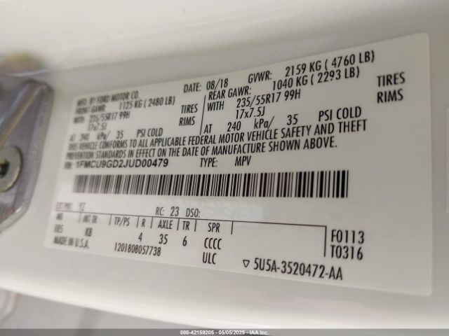 2018 FORD ESCAPE 1FMCU9GD2JUD00479 Photo 8
