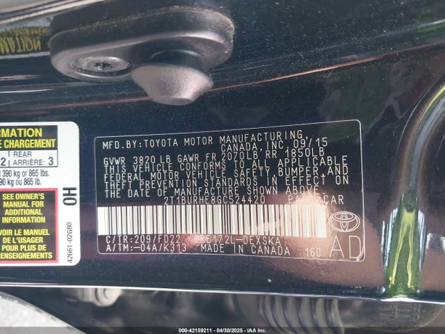 2T1BURHE8GC524420 Toyota 2zr-fe