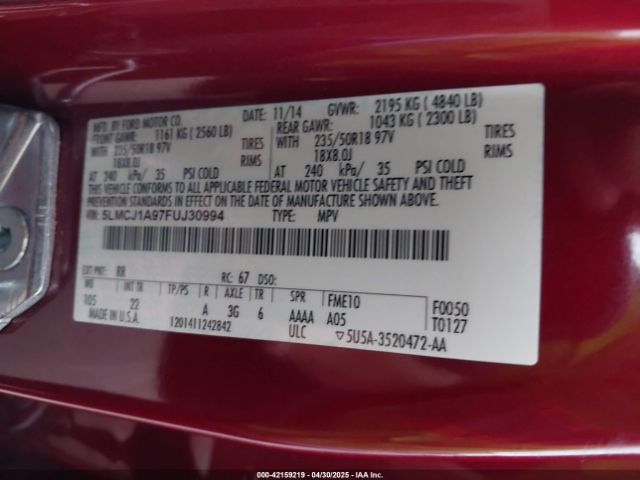 5LMCJ1A97FUJ30994 Lincoln MKC