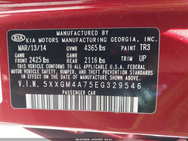 5XXGM4A75EG329546 KIA Optima Lx