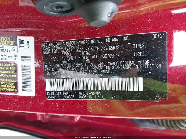 5TDGZRBH0MS132061 Toyota Highlander Xle