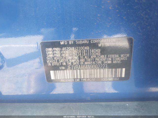 JF1VBAA64N9002223 Subaru WRX