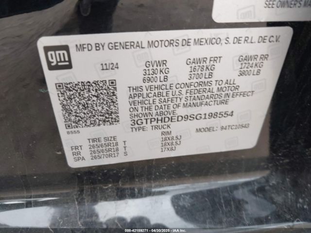 3GTPHDED9SG198554 GMC Sierra 1500 2wd  Short Box Slt