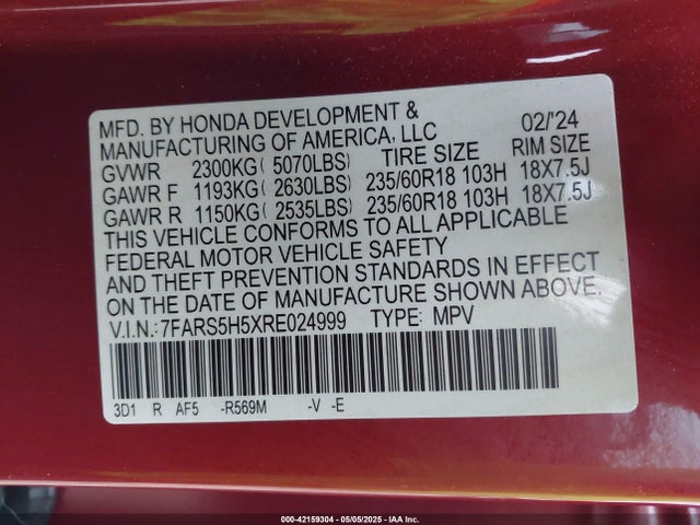 7FARS5H5XRE024999 Honda lfc3