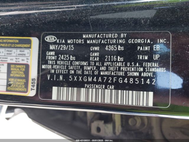 5XXGM4A72FG485142 KIA Optima Lx
