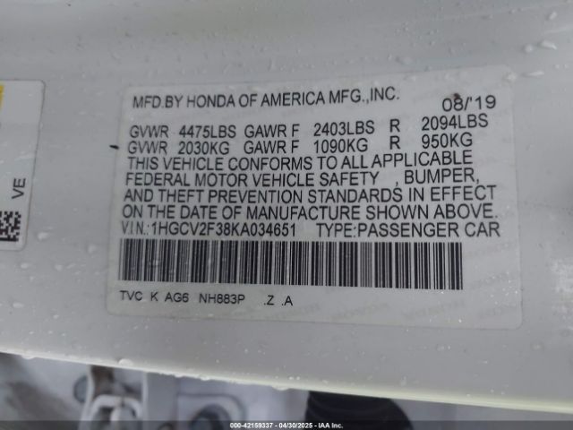 1HGCV2F38KA034651 Honda Accord Sport 2.0t