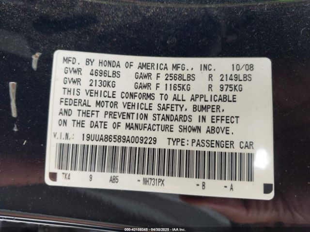 2009 ACURA TL 19UUA86589A009229 Photo 8
