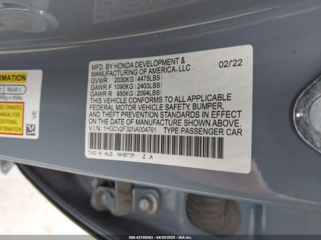 1HGCV2F32NA004761 Honda Accord Sport 2.0t