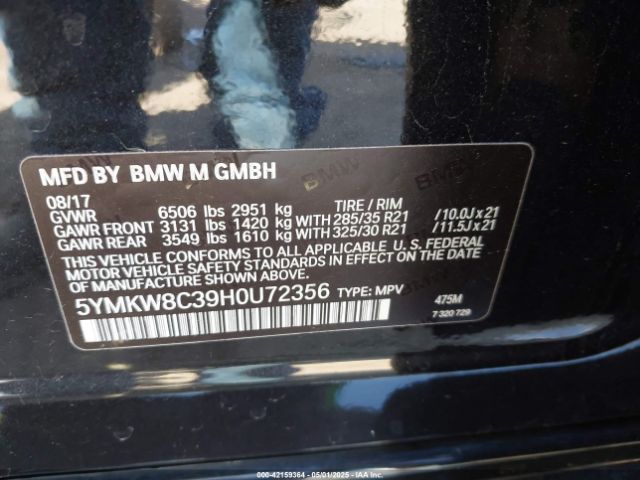 5YMKW8C39H0U72356 BMW 2017