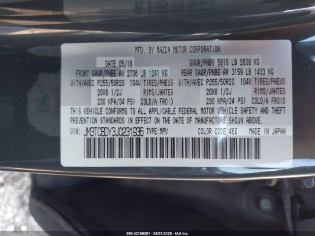 JM3TCBDY3J0231936 Mazda Cx-9 Grand Touring