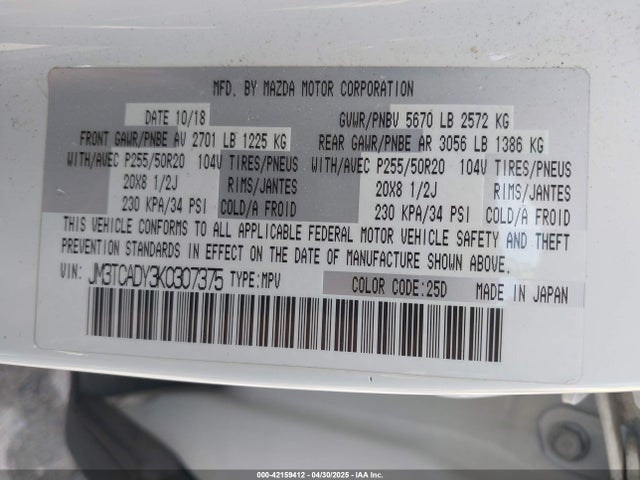 Mazda py turbo 2019 JM3TCADY3K0307375 Image 9