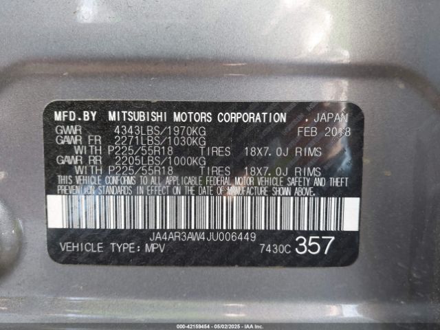 JA4AR3AW4JU006449 Mitsubishi Outlander Sport 2.4 Se
