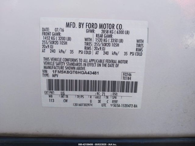 1FM5K8GT6HGA43481 Ford EXPLORER SPORT