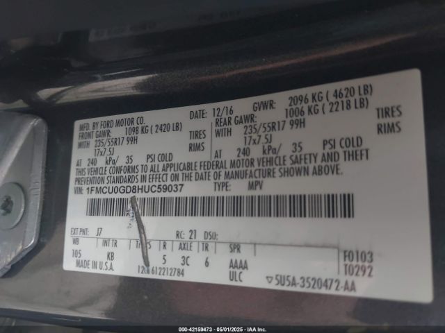 2017 FORD ESCAPE 1FMCU0GD8HUC59037 Photo 8