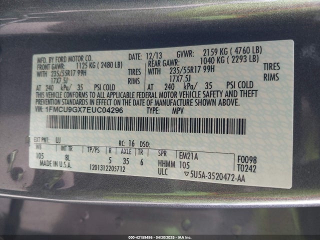 1FMCU9GX7EUC04296 Ford ESCAPE SE