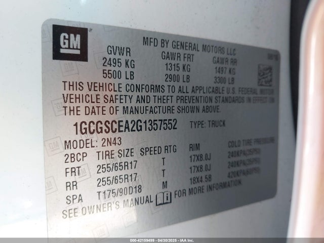 1GCGSCEA2G1357552 Chevrolet Colorado Lt