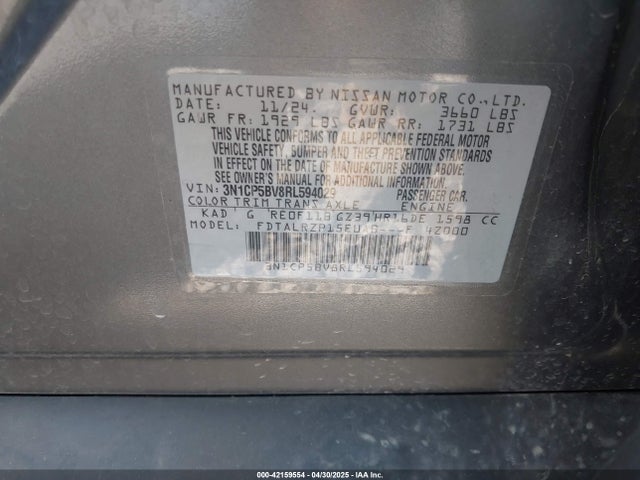 3N1CP5BV8RL594029 Nissan Kicks S Xtronic Cvt