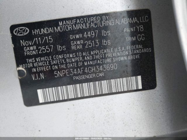5NPE34AF4GH343690 Hyundai Sonata Limited