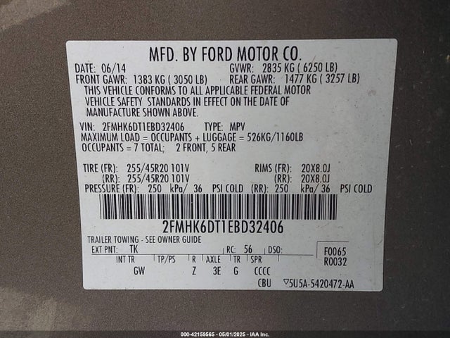 2FMHK6DT1EBD32406 Ford Flex Limited