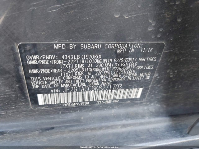JF2GTACC6K8271703 Subaru Crosstrek 2.0i Premium