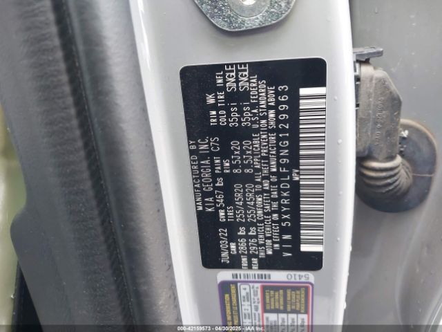 5XYRKDLF9NG129963 KIA SORENTO SX